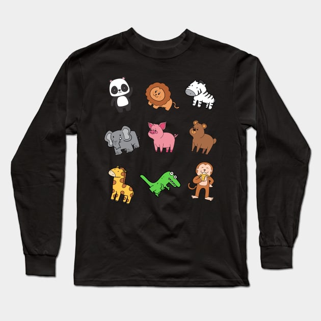 Hand drawn animals cute Long Sleeve T-Shirt by monicasareen